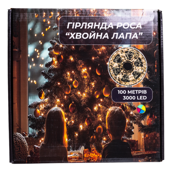 Гірлянда новорічна 100 м, 3000 LED, мультиколор, зелена Київ