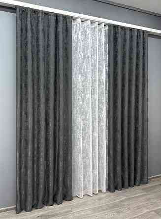 Комплект штор VR-Textil Жаккард Мрамор 150х270 2шт и Тюль 600х270 1123ш-1400т Графитовый с белым 71-003/5 Киев