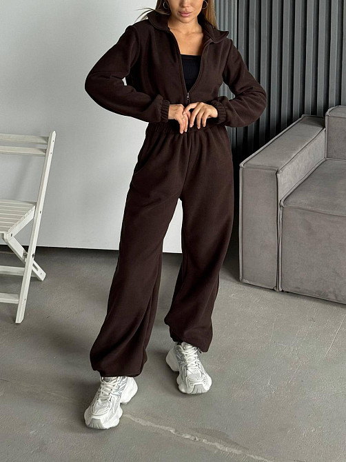 Женский теплый повседневный комбинезон двусторонний полар флис Шоколад Одесса - изображение 1