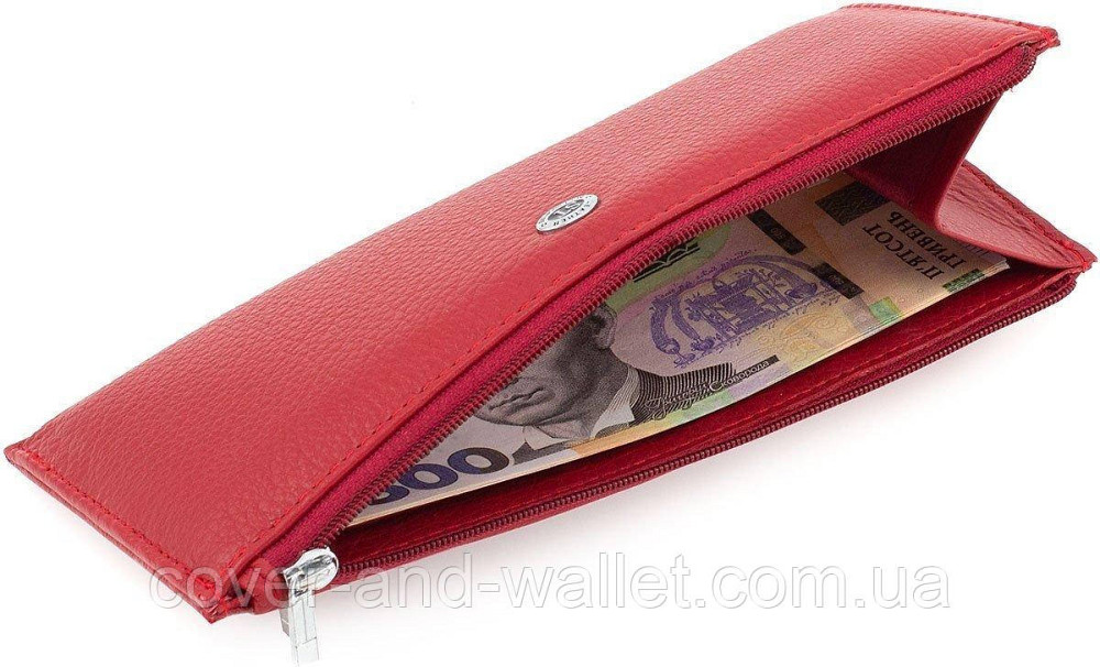 Компактний тонкий шкіряний жіночий гаманець на блискавці червоний ST 025 Київ - фото 8