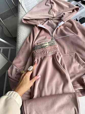 Женский утепленный велюровый костюм двойка на меху Одесса