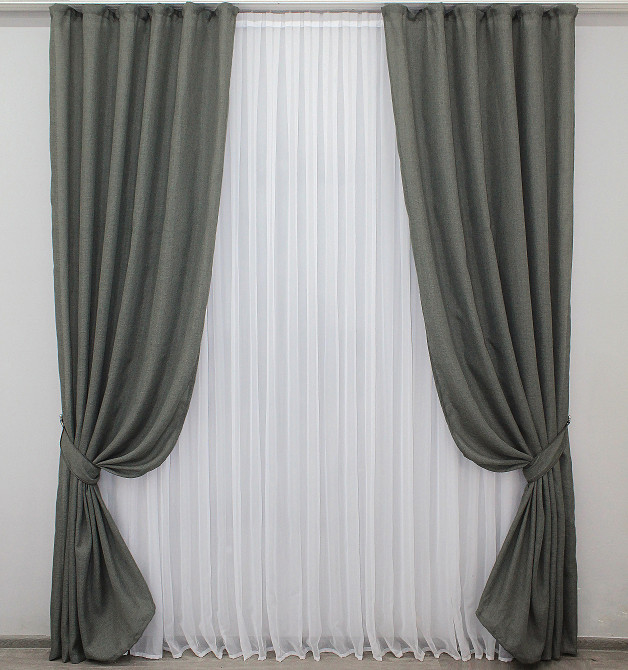 Комплект готових штор VR-Textil Льон Льон Мішковина № 1282ш Сірий 150х275 см 2 шт (33-0800) Київ - фото 2