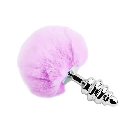Металева анальна пробка Кролячий хвостик Alive Fluffy Twist Plug L Purple, діаметр 3,8 см Львів