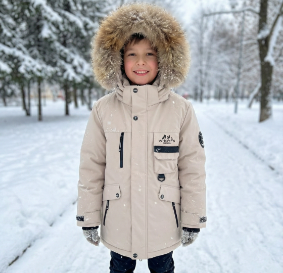 Подростковая молочная  зимняя куртка для мальчика на холофайбере 140,146 Николаев