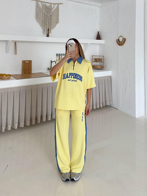 Женский стильный прогулочный костюм двойка трикотаж Желтый, M Одесса - изображение 3