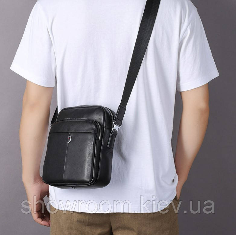 Шкіряна чоловіча сумка Leather Collection (5806) чорна Київ - фото 2
