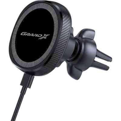 Универсальный автодержатель Grand-X MT-15W MagSafe с зарядкой 15W (крепление на дефлектор) (MT-15W) Винница
