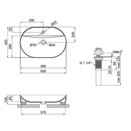 Раковина накладна Mixxus Premium ELLIPSE-0204 600х380х115mm з отвором під змішувач (MP6679) ( 10241 ) Харків