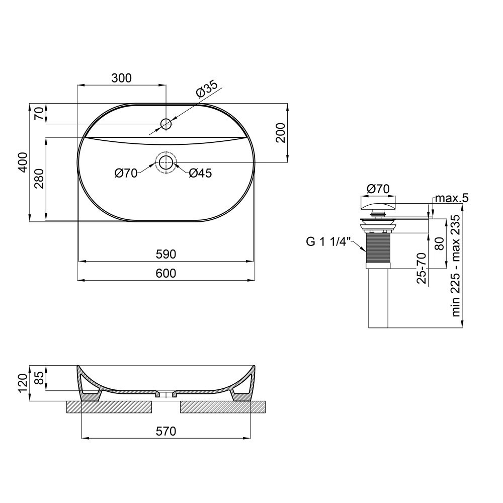 Раковина накладна Mixxus Premium ELLIPSE-0204 600х380х115mm з отвором під змішувач (MP6679) ( 10241 ) Харьков - изображение 3