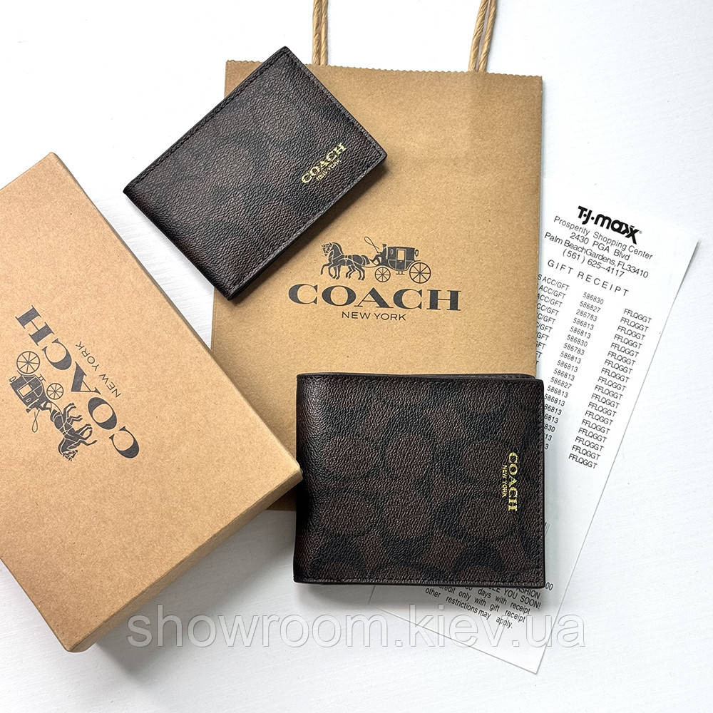 Чоловіче брендове портмоне з картхолдером Coach (1381) brown Київ - фото 4