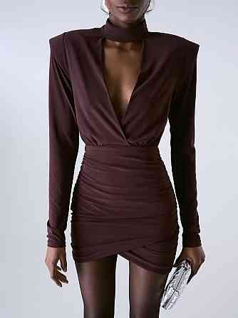 Жіноче приталене мініплаття з плічками та чокером із турецького трикотажу. Шоколад, 46/48 Одеса