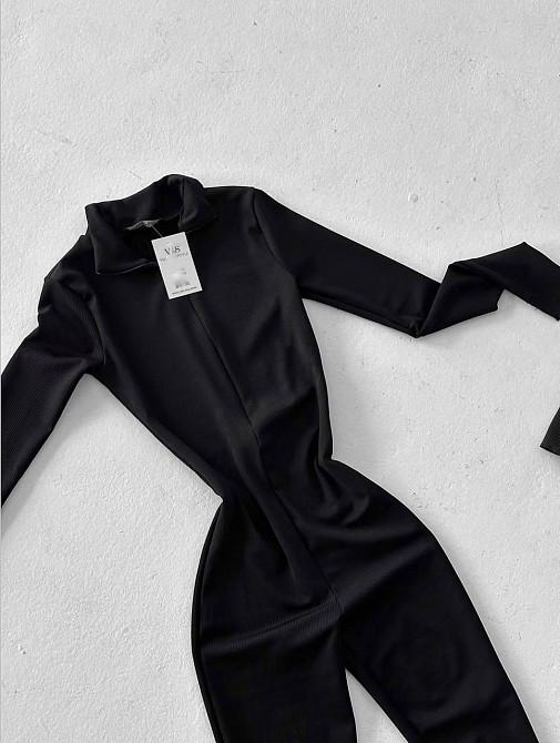 Женский базовый облегающий комбинезон с утеплением турецкий плотный эластичный рубчик на флисе Черный, 42/44 Одесса - изображение 2