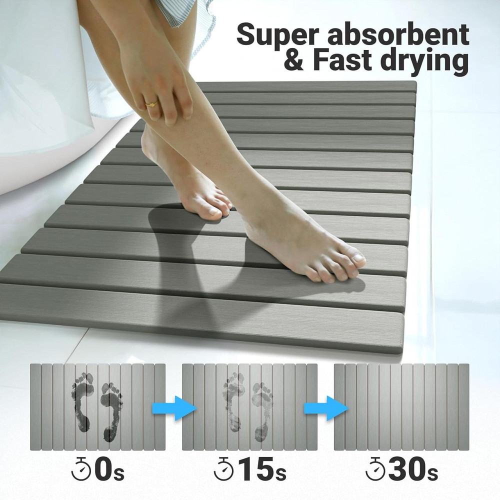 Коврик для ванной диатомитовый быстросохнущий каменный для душа из диатомита нескользящий 60x40см светло-серый Киев - изображение 2