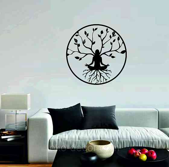 Декоративне настінне 3D Панно «ЙОГА» Декор на стіну з об'ємом 90*90 см, Чорний Київ