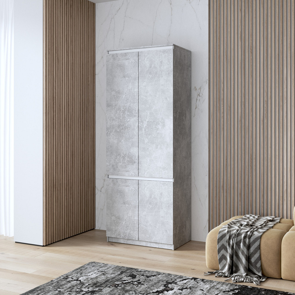 Шкаф для одежды VAYS, c полками, в спальню, современный, c фасадами без ручек R-24 Бетон-Белые планки Львов - изображение 1