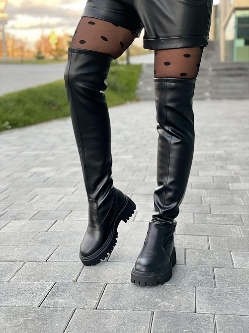 Ботфорты женские ARLEN черные натуральная кожа зима высота 56 см обхват 34-37 см подошва 3/5 см Коломия - фото 10