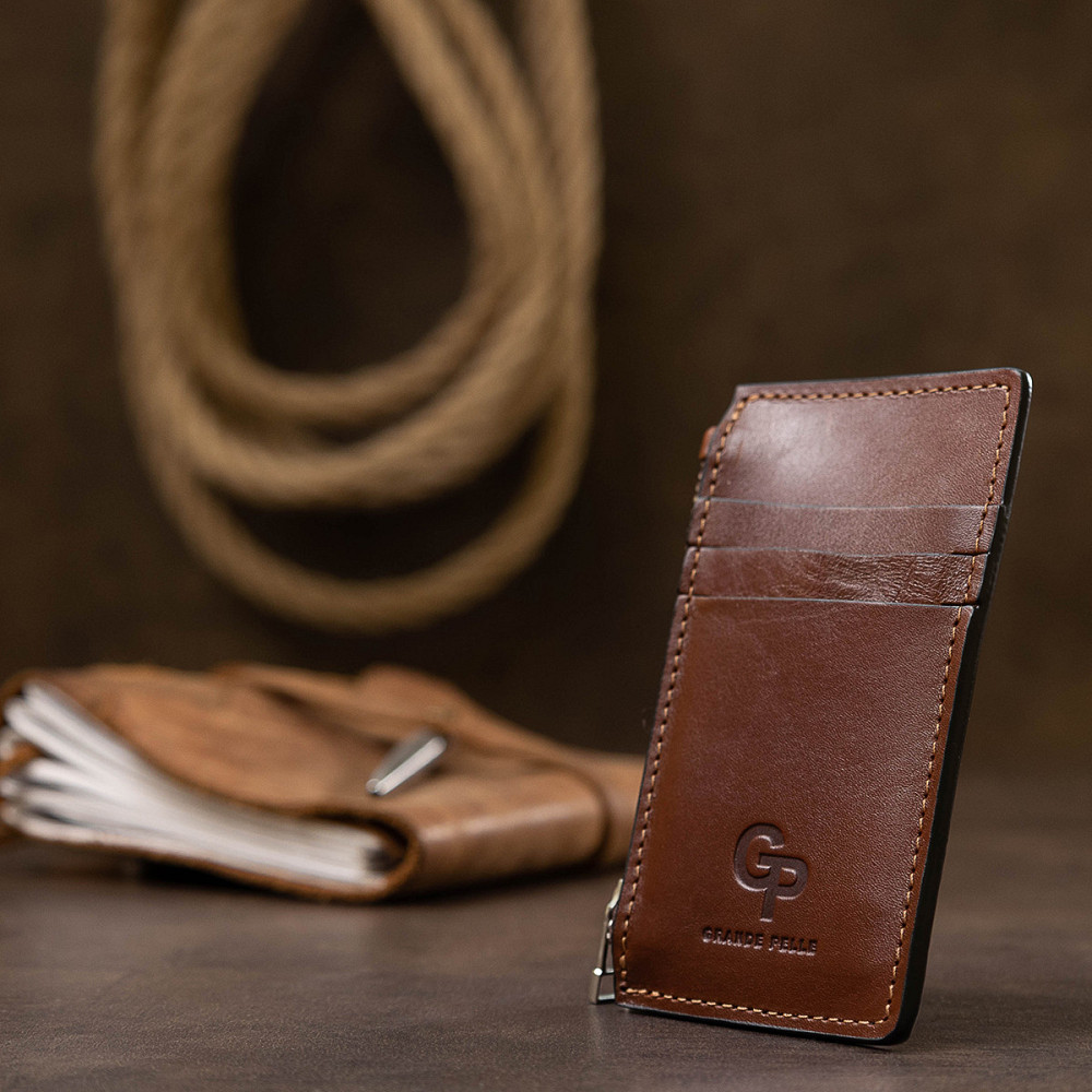 Шкіряний чоловічий картхолдер Коричневий (GRANDE PELLE) Київ - фото 1