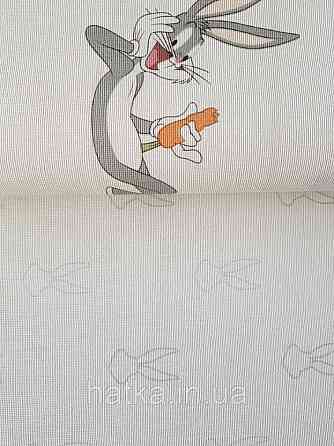 Обои виниловые на флизелине AdaWall Ada Kids метровые детские герои мультфильмов кролик на бело сером Киев