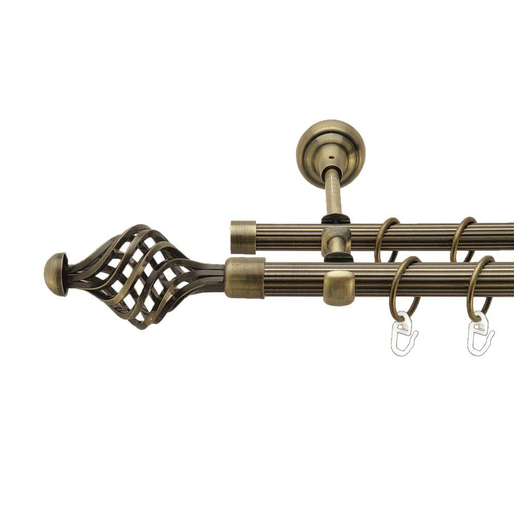 Карниз Orvit Арезо металевий дворядний відкритий рифлена труба кільце металеве Антик 19\16 мм 160 см (00-00017311) Львів - фото 1