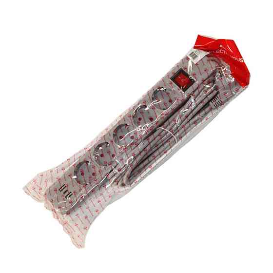 Мережевий фільтр із заземленням 5 гнізд,  2USB A + 1USB C, 3 м, сірий Дніпро