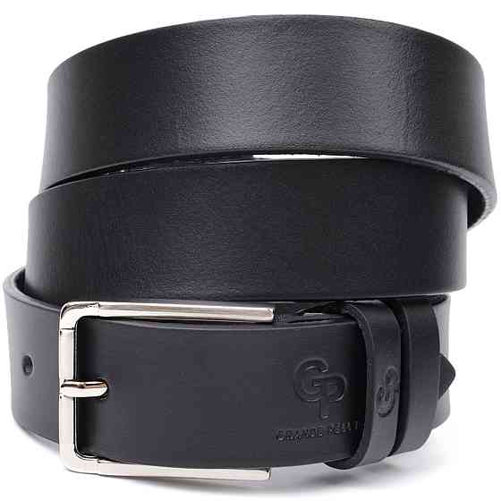Класичний ремінь брючний для чоловіків з натуральної шкіри Чорний (GRANDE PELLE) Київ