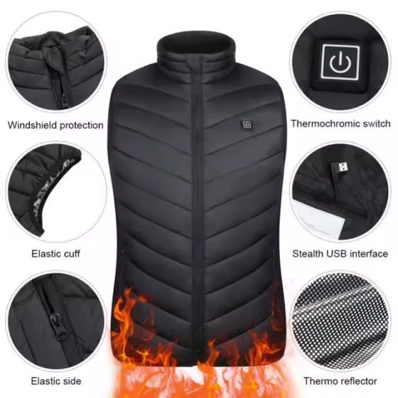 Чоловічий жилет із підігріванням HeatFashion Electric Heating Vest (15 зон) Чорний 5XL Вінниця