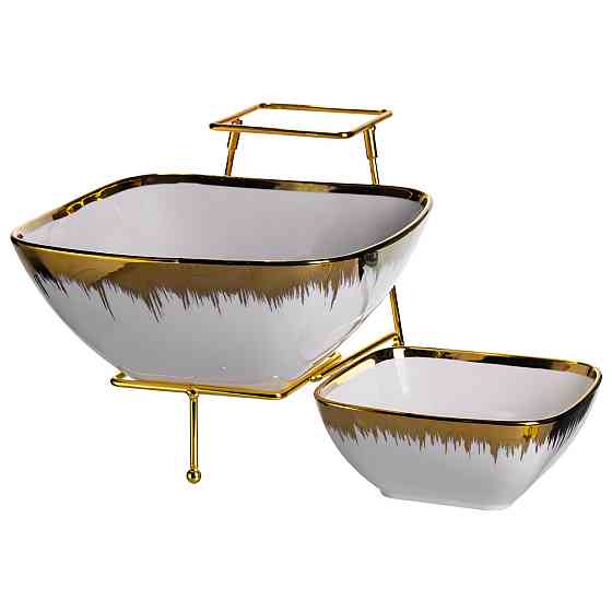 Фруктовниця на 2 яруси фуршетна стійка для закусок 31×23×25 (см) цукерниця Біла з золотом 2558-1 Київ