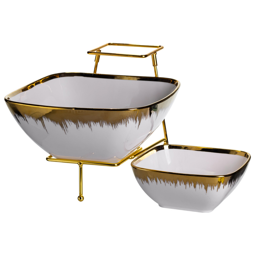 Фруктовница на 2 яруса фуршетная стойка для закусок 31×23×25 (см) конфетница Белая с золотом 2558-1 Киев - изображение 2