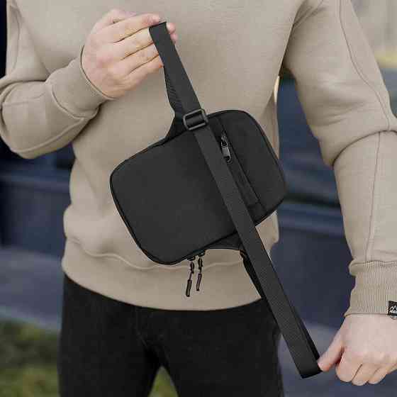 Мужская черная сумка с карманами с застежкой Pobedov Vertical Киев