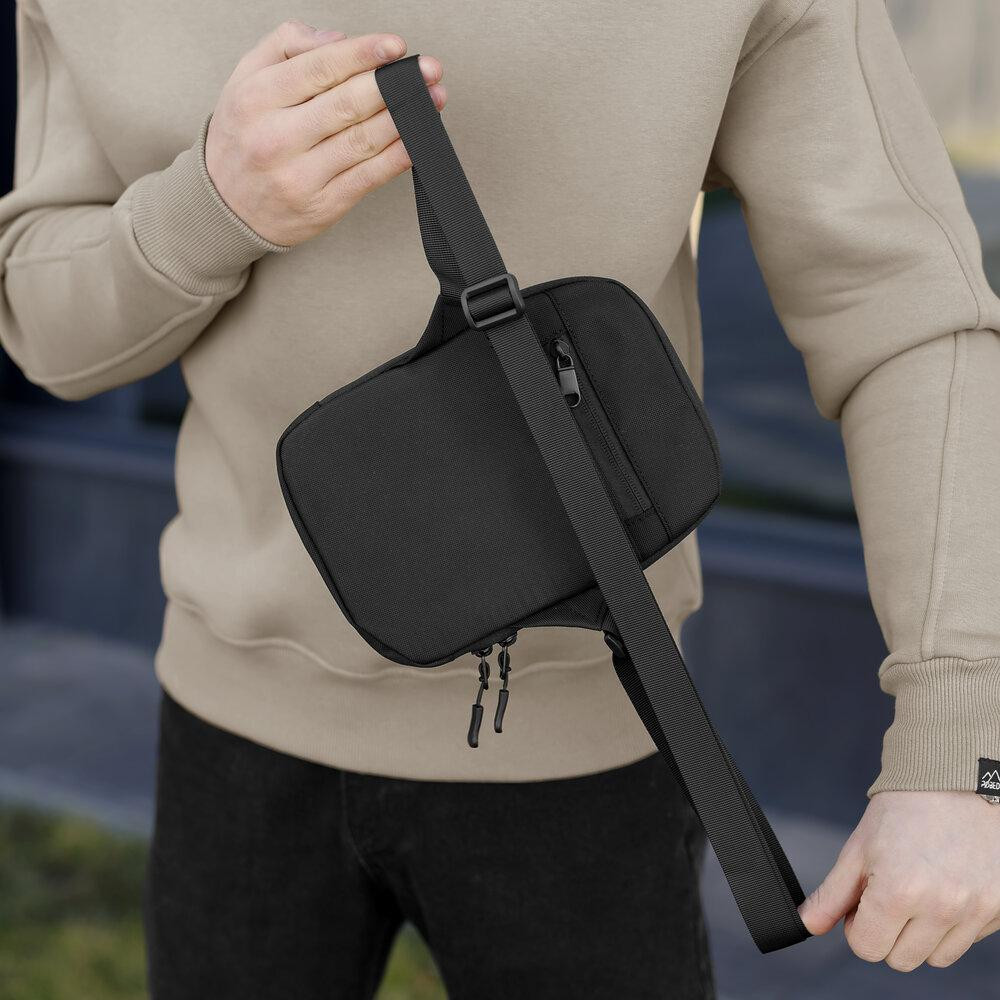 Мужская черная сумка с карманами с застежкой Pobedov Vertical Киев - изображение 3