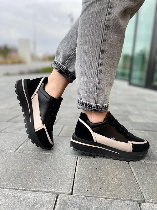 Olli Кросівки жіночі OLLI T-2-Атиа чорні+кофе (весна-осінь, шкіра натуральна) (4870) Коломыя - изображение 2