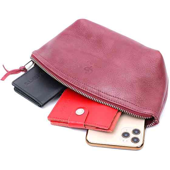 Удобная женская кожаная косметичка Бордовый (GRANDE PELLE) Киев