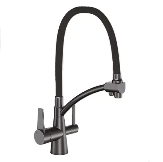 Змішувач для кухні з підключенням до фільтру GAPPO G4398-19 з гнучким виливом, графіт/чорний Київ