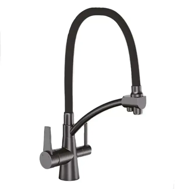 Змішувач для кухні з підключенням до фільтру GAPPO G4398-19 з гнучким виливом, графіт/чорний Київ - фото 1