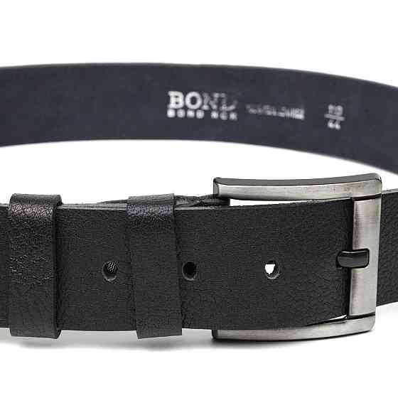 Мужской джинсовый ремень с механической пряжкой из натуральной кожи Черный (BOND) Киев