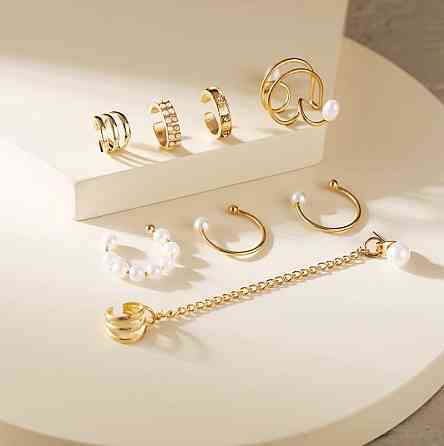 Набор каффов и серег для ушей 8 шт, набор украшений для пирсинга с цепочкой и жемчугом Киев