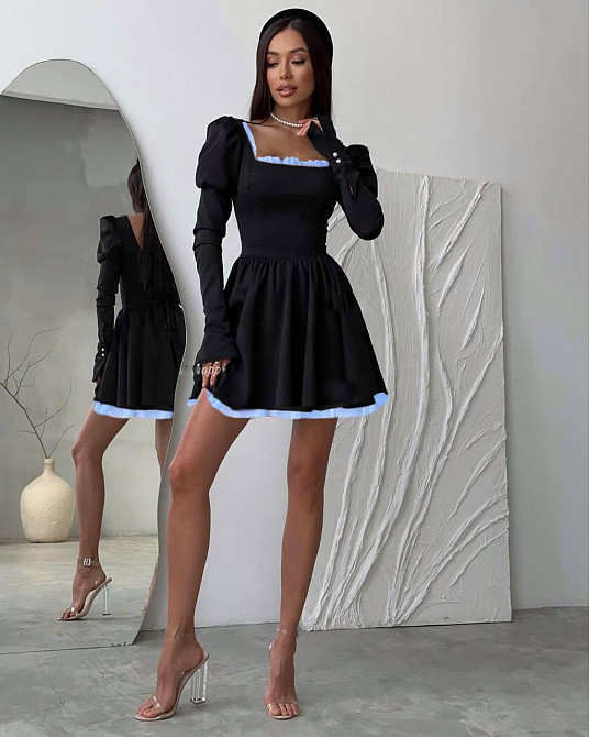 Жіноча елегантна мінісукня з довгим рукавом крепдайвінг + котон 46/48 Одеса - фото 5