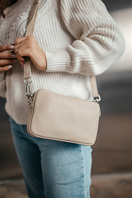 Жіноча сумочка, стильна сумка з натуральної шкіри, маленька бежова сумка клачMasterSem Київ - фото 2