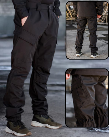 Тактические мужские зимние брюки Soft Shell на флисе в камуфляже черные качественные зимние брюки всу L WAR Львов