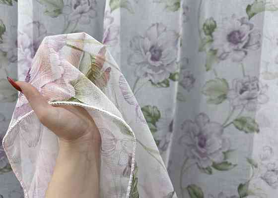 Тюль VR-Textil 1367т Flora Батист Білий з бузковий та салатовим 300х250 см (42-1057) Київ