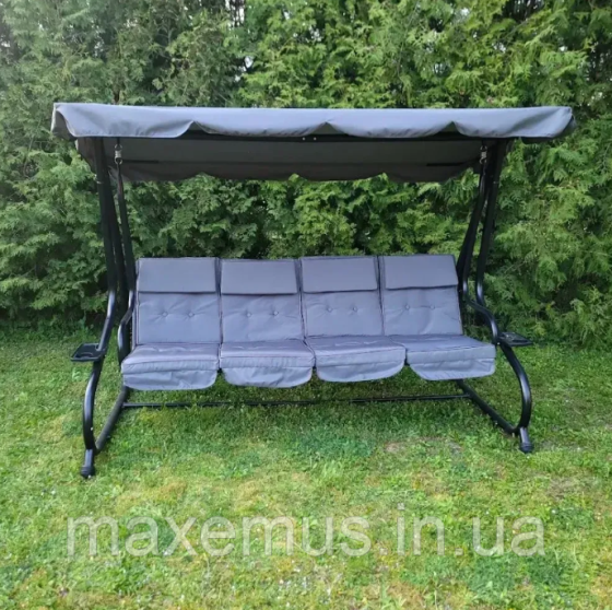 Садовые качели Bonro B044 четырехместная раскладная с навесом качели для сада и дачи серая Мостиска