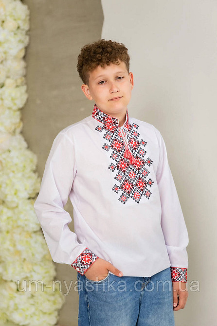Вишиванка для хлопчика натуральна тканина "Марік" червона з чорним Кривий Ріг - фото 1