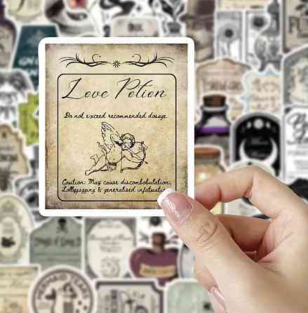 Набор винтажных готических стикеров – аптекарские этикетки, 50 штук Киев