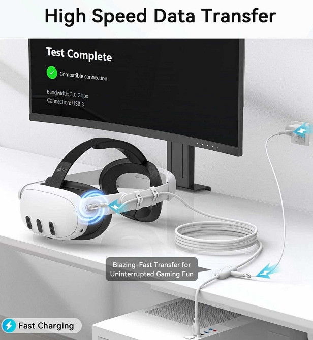AMVR Link Cable USB3.2 gen1 New! Кабель с зарядным портом Meta Quest 3. Харьков - изображение 4
