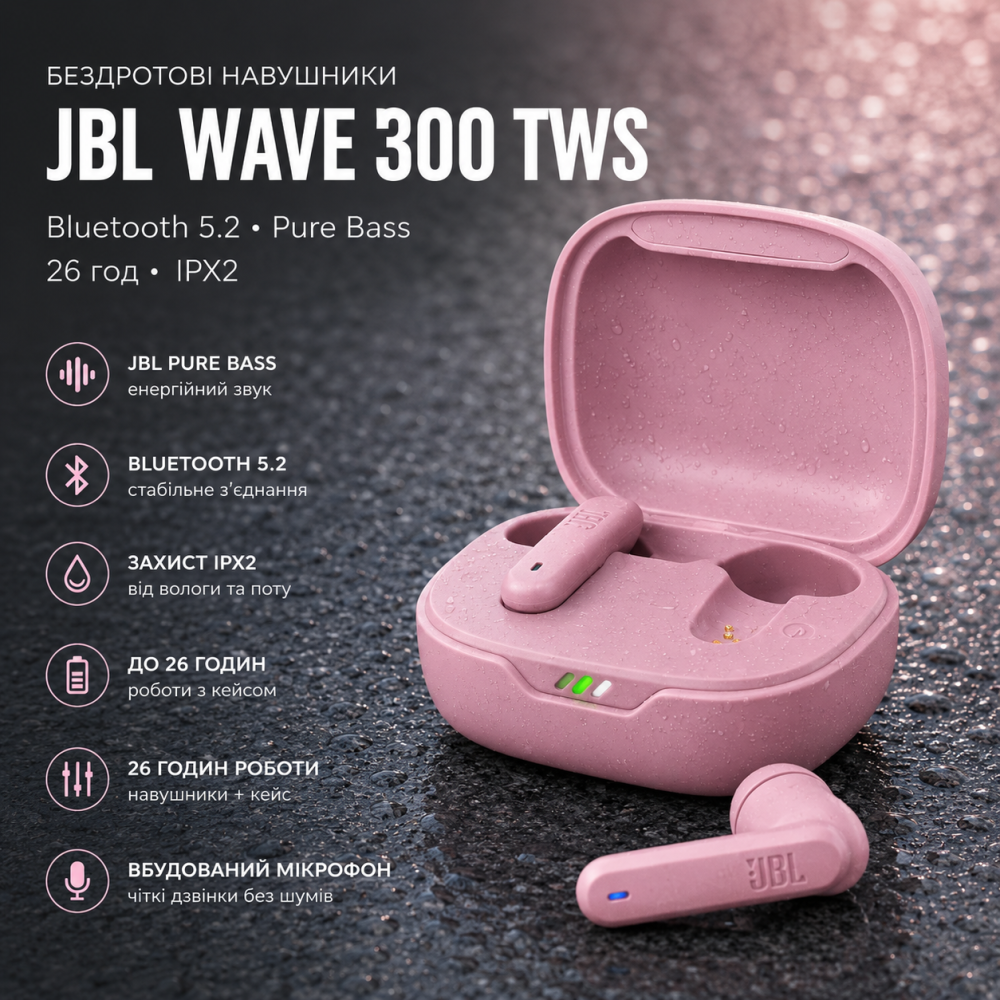 Бездротові навушники JBL Wave 300 TWS Blue Вкладиші Bluetooth навушники з Pure Bass сенсорні рожеві Київ - фото 9