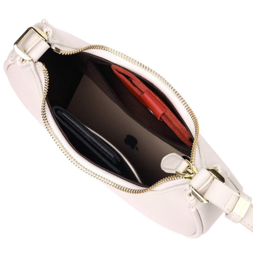 Стильная женская сумка-хобо из натуральной гладкой кожи 21287 Vintage Молочная Киев - изображение 6