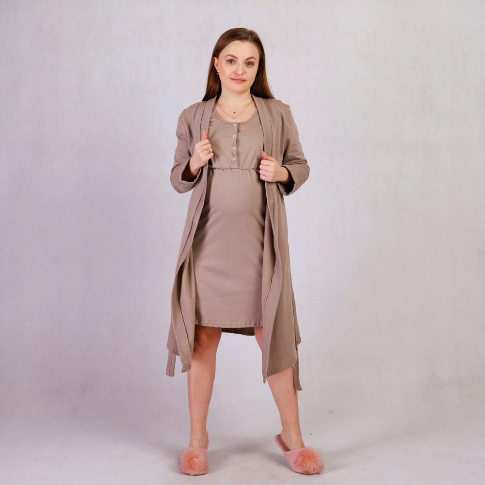 Комплект в пологовий будинок для вагітних нічна сорочка і утеплений халат для майбутніх і годуючих мам домашній одяг для годування груддю 58/60 (5XL/6 Кривий Ріг - фото 2