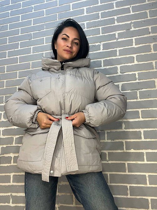 Куртка жіноча RUIXI 6093 парка пуффер з паском подовжена з капюшоном оверсайз, сірий, 46 Київ - фото 15