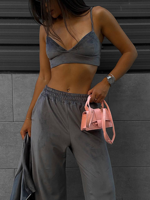 Жіночий костюм-трійка: кофта топ і штани велюр Графіт, 42/44 Одеса - фото 6