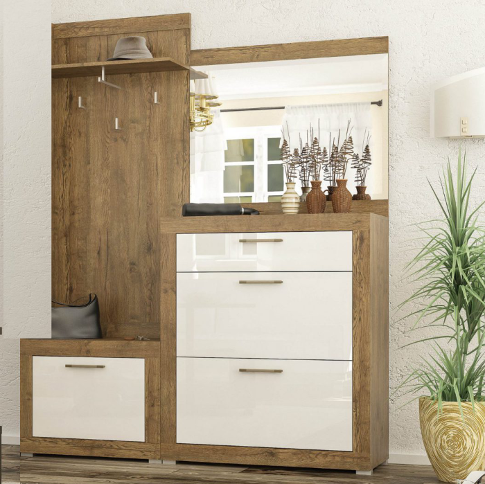 Модульная прихожая Парма с зеркалом (комплект ВТ 158 см) Mebelservice Дуб Април, Белый глянец Львов - изображение 1